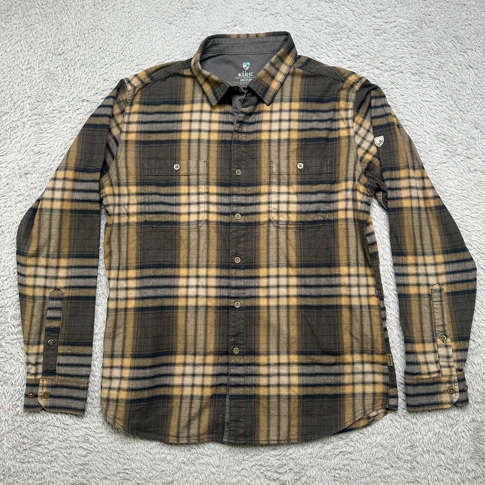 Kuhl Shirt Mens Medium Brown Soft Plaid Fugitive Flannel Button Up Style 7202